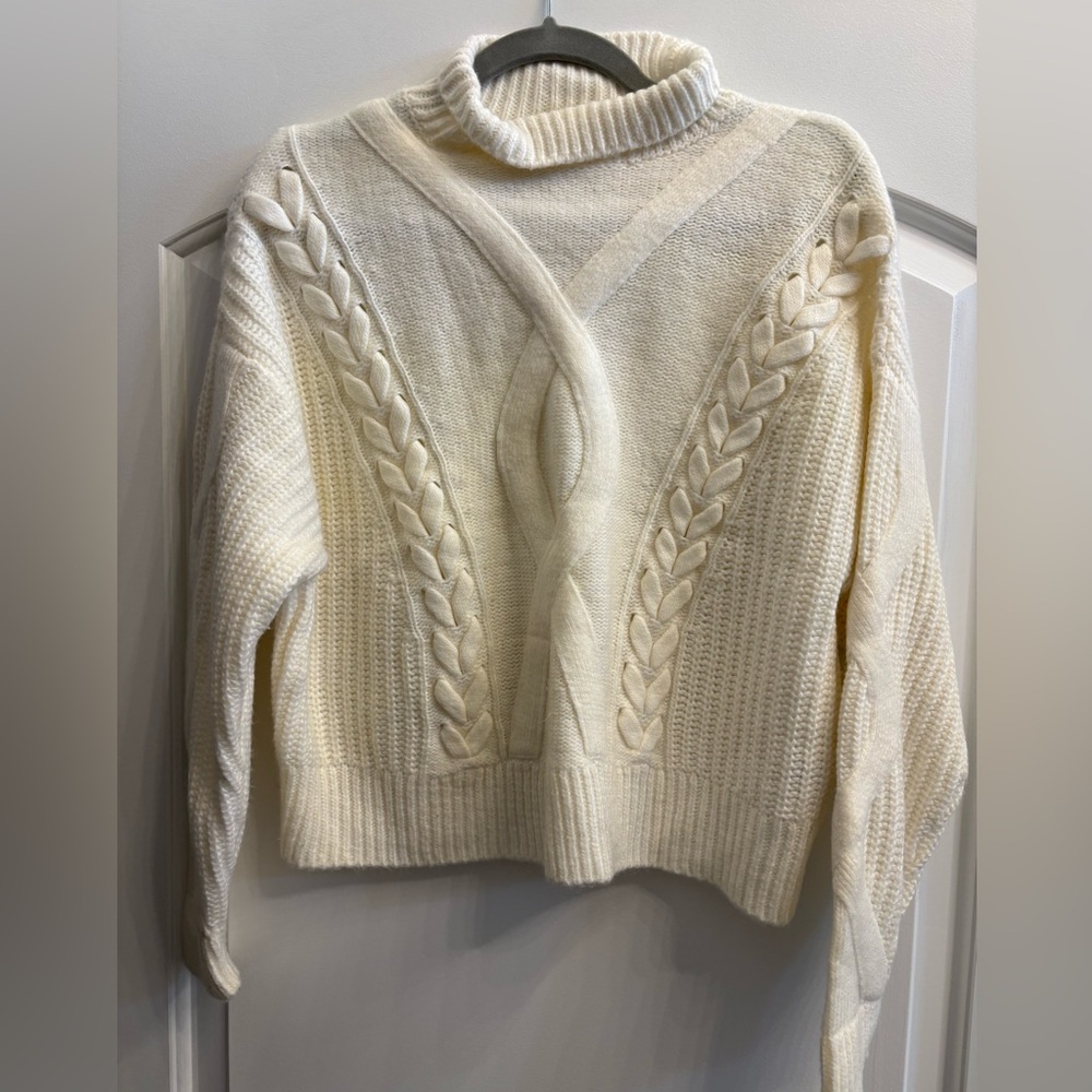 Elizabeth and James Cream Cable Knit Turtleneck Sweater